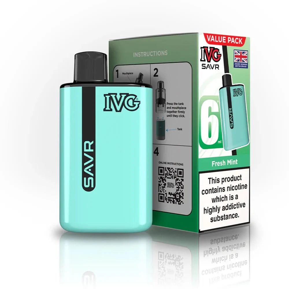 IVG SAVR 3000 Disposable Starter Vape Device - Pack of 5 - Eliquid Base - Fresh Mint